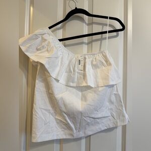 J crew new with tags, one shoulder ruffle top in white. Size small.